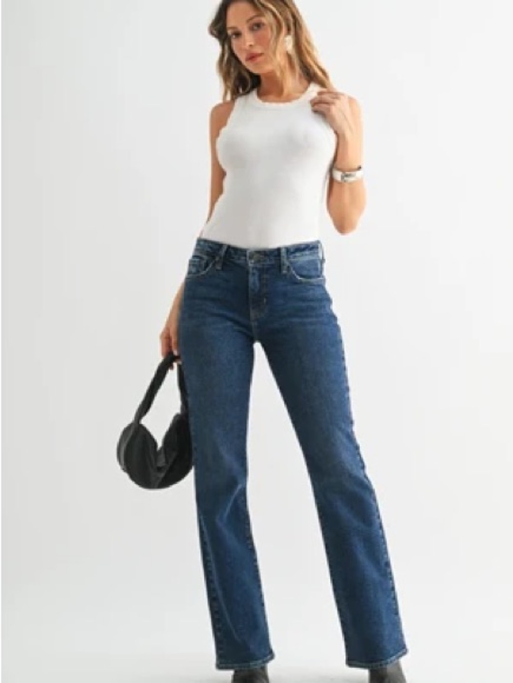 Classic High-Rise Straight Leg Jeans in Dark Blue